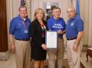 (L-R) Oklahoma Section Public Information Coordinator Michael Dean, K5MFD; Oklahoma Gov Mary Fallin; Oklahoma Section Manager Lloyd Colston, KC5FM, and Oklahoma Assistant Section Manager Thomas Webb, WA9AFM.